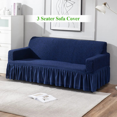 HOKiPO Jacquard 3 Seater Sofa Floral Cover(Pack of 1 Navy Blue)
