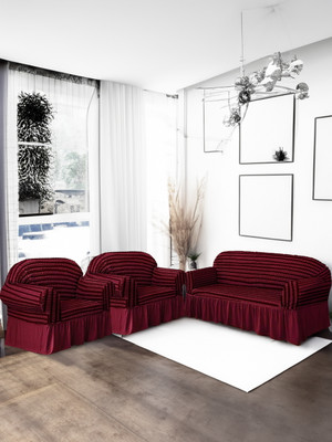 Cortina Polyester Geometric 3+1+1 Seater Sofa Cover(Maroon, Black Pack of 1)