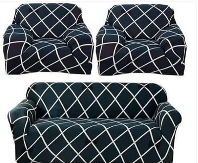 SIYA TEXTILES Polyester Striped 3+1+1 Seater Sofa Cover(Dark Blue Pack of 3)