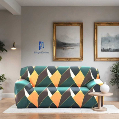 shringoori creations Polyester Checkered 3 Seater Sofa Cover(Multicolor Pack of 1)