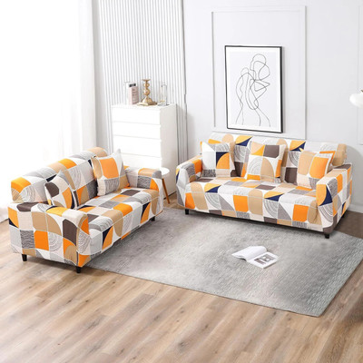 HOKiPO Polyester 3+2 Seater Sofa Geometric Cover(Pack of 2 Square Abstract)