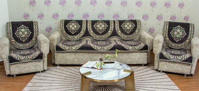 KREEVA Velvet Abstract 3+2 Seater Sofa Cover(Grey, Gold Pack of 6)