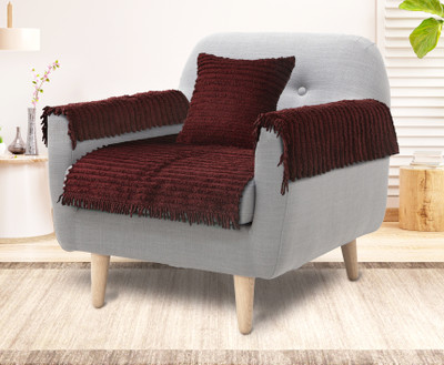 Saral Home Polyester Striped 3 Seater Sofa Cover(MAROON Pack of 4)