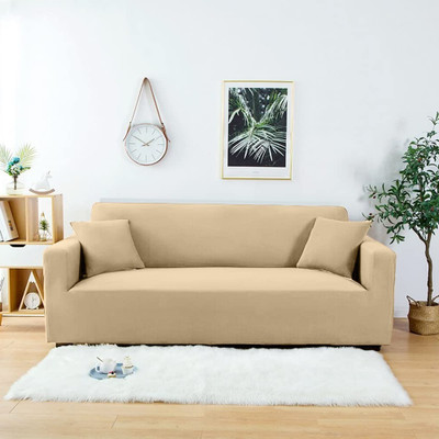 EXOTICE Polyester Plain 3+1+1 Seater Sofa Cover(Beige Pack of 3)
