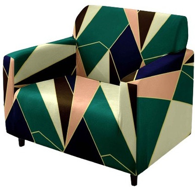 KriShyam Polyester Abstract 1 Seater Sofa Cover(Green, Multicolor Pack of 1)