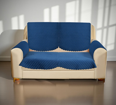 Home Stylish Velvet 2 Seater Sofa Geometric Cover(Pack of 6 Blue)