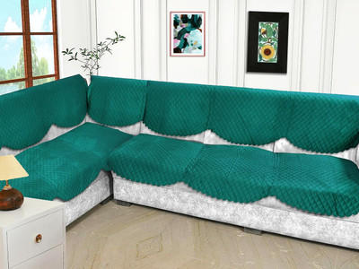 EASTTARDOMM Velvet 6 Seater Sofa Geometric Cover(Pack of 6 Silver)