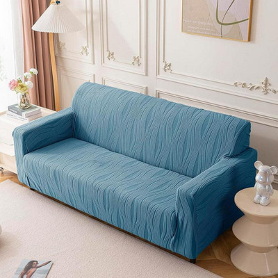 The Furnishing Tree Polyester Plain 3 Seater Sofa Cover(wavy pattern, 3 Seater ,Blue Pack of 1)