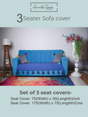 AMANTESTASSELS Cotton, Velvet 3 Seater Sofa Striped Cover(Pack of 1 BLUE)