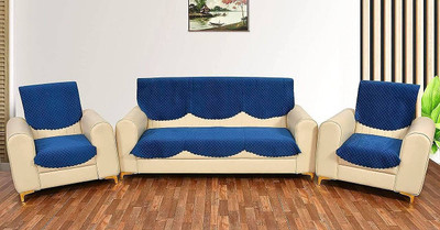 papsun Polyester 3+1+1 Seater Sofa Floral Cover(Pack of 10 BLUE VELVET SOFA COVER PANEL (5*2)-10 PCS)