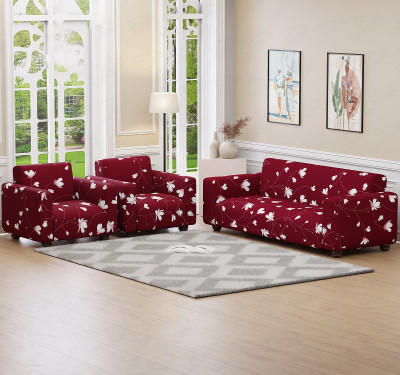 lukzer Polyester 3+1+1 Seater Sofa Floral Cover(Pack of 3 Maroon Flower)