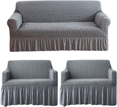TONY STARK Polycotton Striped 3+1+1 Seater Sofa Cover(Ash Grey Pack of 3)