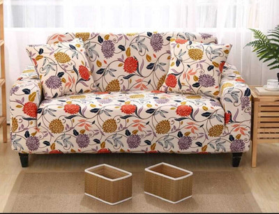 shringoori creations Polyester Floral 3+1+1 Seater Sofa Cover(White Pack of 1)