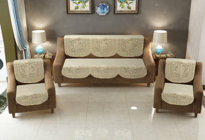 WiseHome Polycotton Abstract 3 Seater Sofa Cover(Beige Pack of 1)