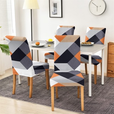 VARIKSH HOMES Polycotton Geometric Chair Cover(Orange Pack of 4)