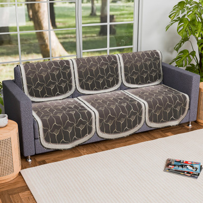 KUBER INDUSTRIES Polyester, Velvet 3 Seater Sofa Abstract Cover(Pack of 6 Brown, Gold)