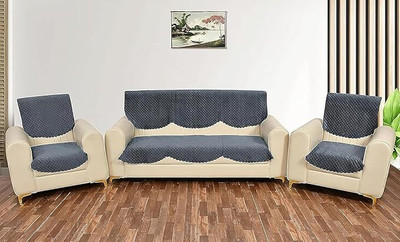 PRAKHARYA Velvet 3+1+1 Seater Sofa Plain Cover(Pack of 6 Grey)