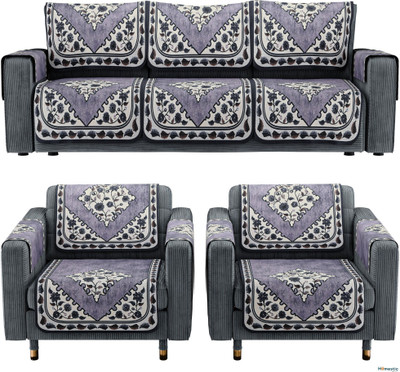 HOMESTIC Cotton 3+1+1 Seater Sofa Floral Cover(Pack of 16 Grey)