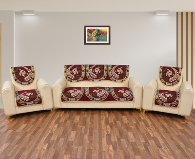 Shivkirpa Cotton 3+2 Seater Sofa Abstract Cover(Pack of 6 Maroon)