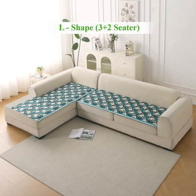 HOKiPO Velvet 3+2 Seater L-Shape Sofa Floral Cover(Pack of 2 Pansies Teal)