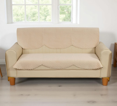 Home Stylish Velvet 3 Seater Sofa Geometric Cover(Pack of 6 Beige)