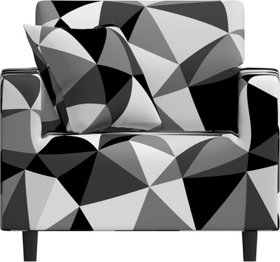 FurShine Polyester Checkered 1 Seater Sofa Cover(Black Prism Pack of 1)