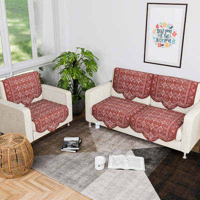 HOMESTIC by Kuber Industries Cotton 3 Seater Sofa Floral Cover(Pack of 6 Maroon)