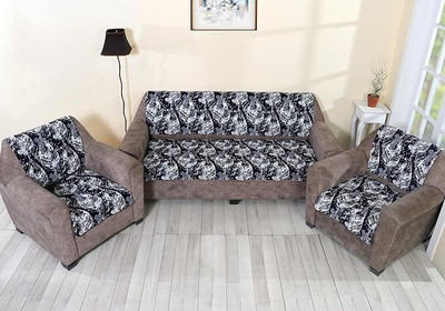 ALERMO Velvet Geometric 3+1+1 Seater Sofa Cover(Black Pack of 1)