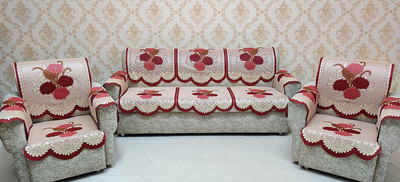 Mebels Joy Cotton 3+2 Seater Sofa Floral Cover(Pack of 16 Maroon)