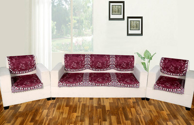Flipkart SmartBuy Velvet 3+1+1 Seater Sofa Floral Cover(Pack of 6 Maroon)