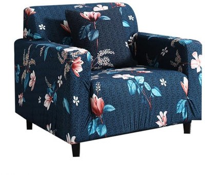 B BESTILO Polyester Checkered 1 Seater Sofa Cover(Blue Lotus Pack of 1)
