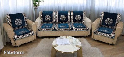 FABDORM Jacquard Checkered 3+1+1 Seater Sofa Cover(LIGHT BLUE Pack of 6)