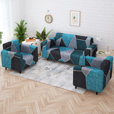 Story@home Polyester Plain 3+1+1 Seater Sofa Cover(Green, Black Pack of 3)