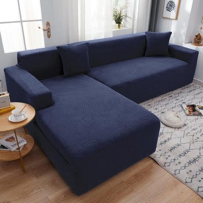 Magic Cover Jacquard Abstract 3+3 Seater L-Shape Sofa Cover(Blue Pack of 1)