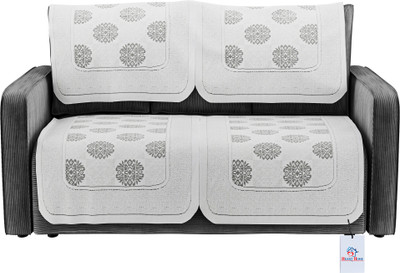 Heart Home Cotton Floral 2 Seater Sofa Cover(Grey & Black Pack of 4)