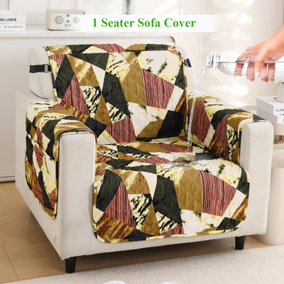 HOKiPO Polyester Abstract 1 Seater Sofa Cover(Wine Abstract Geometry Pack of 1)