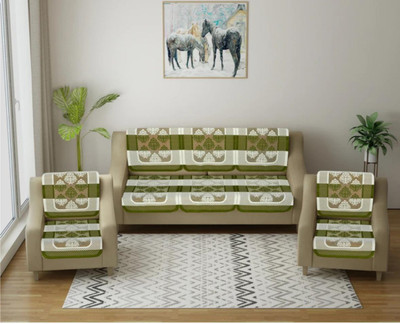 ROSE DECOR Polyester 3+1+1 Seater Sofa Damask Cover(Pack of 10 MEHENDI)