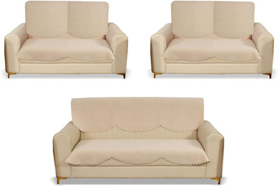 Fashion Throw Velvet 3+2 Seater Sofa Geometric Cover(Pack of 6 Beige)