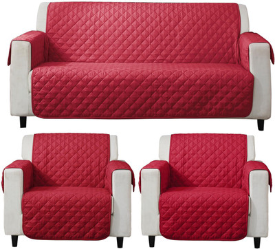 HOKiPO Polyester 3+1+1 Seater Sofa Plain Cover(Pack of 3 5 Seater, Scarlet Red)