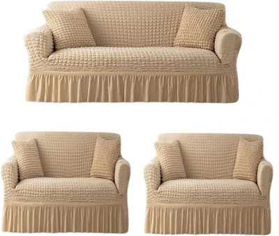 TONY STARK Polycotton Striped 3+1+1 Seater Sofa Cover(Brown Pack of 3)