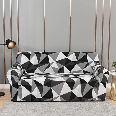 SIYA TEXTILES Polyester Floral 3 Seater Sofa Cover(White & Black Pack of 1)