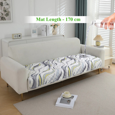 HOKiPO Polyester Abstract 3 Seater Sofa Cover(170 cm Waterproof Sofa Mat - Curved Lines Pearl White Pack of 1)
