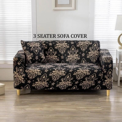 Flipkart SmartBuy Polycotton 3 Seater Sofa Floral Cover(Pack of 1 BLACK DAMASK)