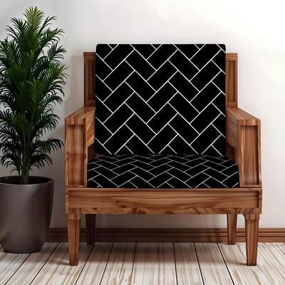 LAZI Polycotton Geometric 1 Seater Sofa Cover(Black Geometric Printed 220GSM Single Seater Wooden Sofa Cushion Seat Cover Set Pack of 2)