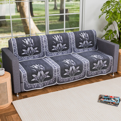 KUBER INDUSTRIES Cotton 3 Seater Sofa Floral Cover(Pack of 6 Grey)