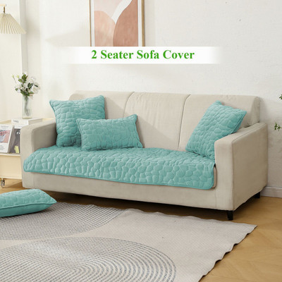 HOKiPO Velvet 2 Seater Sofa Abstract Cover(Pack of 1 Fog Blue)