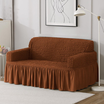 HOKiPO Polyester 2 Seater Sofa Plain Cover(Pack of 1 Chocolate Brown)