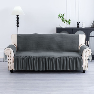 Heart Home Velvet Checkered 3 Seater Sofa Cover(Grey Pack of 1)