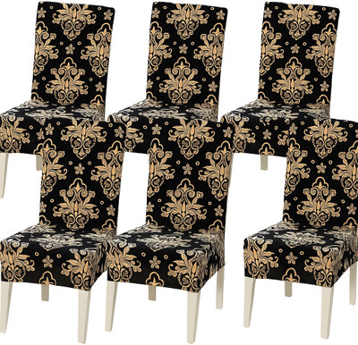 igi Polyester 6 Seater Chair Geometric Cover(Pack of 6 BLACK, BEIGE)