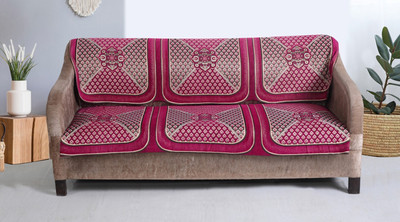 Nendle Jacquard 3 Seater Sofa Floral Cover(Pack of 2 Pink)